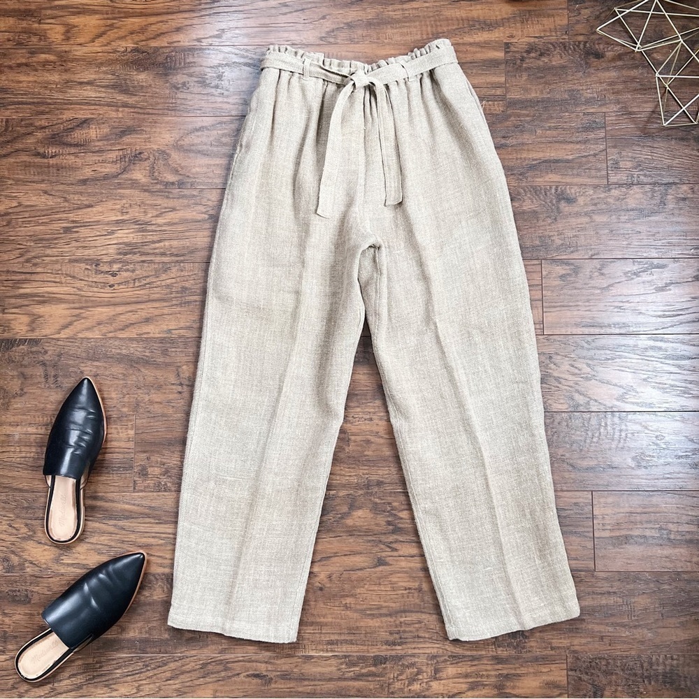 vintage • 90s Harve Benard pants jute burlap paper bag waist tie straight leg